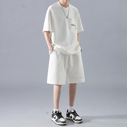 Men's Summer Thin Quick-Dry Running Suit Loose Sport Basketball Shorts with Ice Silk Short-Sleeve T-shirt