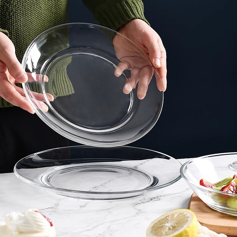 Microwave oven tempered transparent glass fruit salad plate tableware heat-resistant Nordic creative dish dish household Microwave oven tempered transparent glass fruit salad plate tableware heat-resistant Nordic creative dish dish household