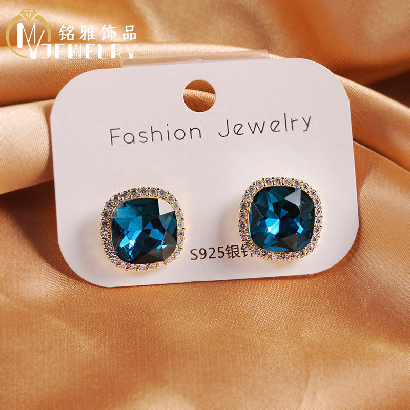 Geometric square elegant blue sophisticated fashionable earrings…