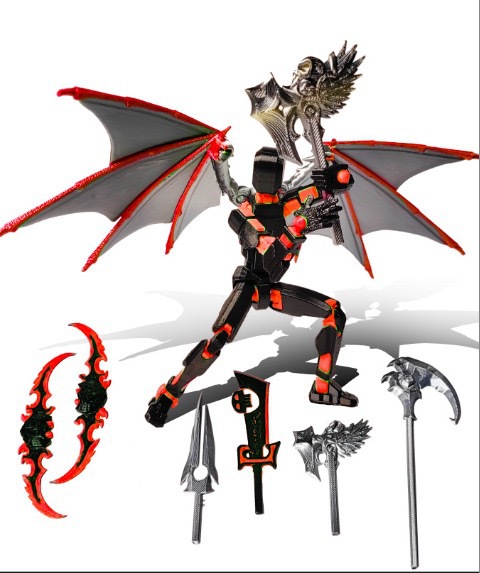 완전한 무기와 패널을 갖춘 검정과 빨강의 죽음