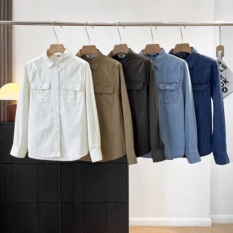 日系女装牛仔工装衬衫/长袖水洗产品衬衣空调衫外套480004/479579