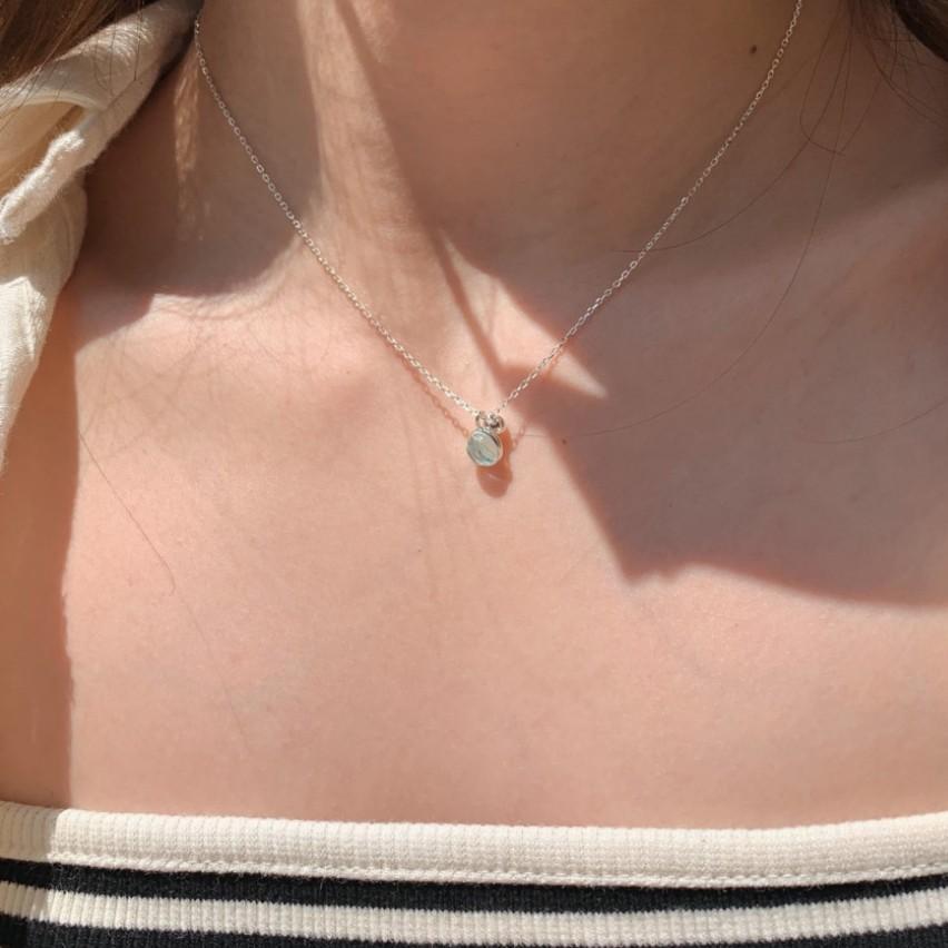 10g Weight Crystal Inlay Material 925 Sterling Silver Crystal Inlay Solid Color Pendant Necklace