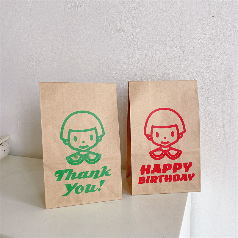 韩国ins卡通小女孩印花摆拍道具礼物袋包装牛皮纸袋平口纸袋