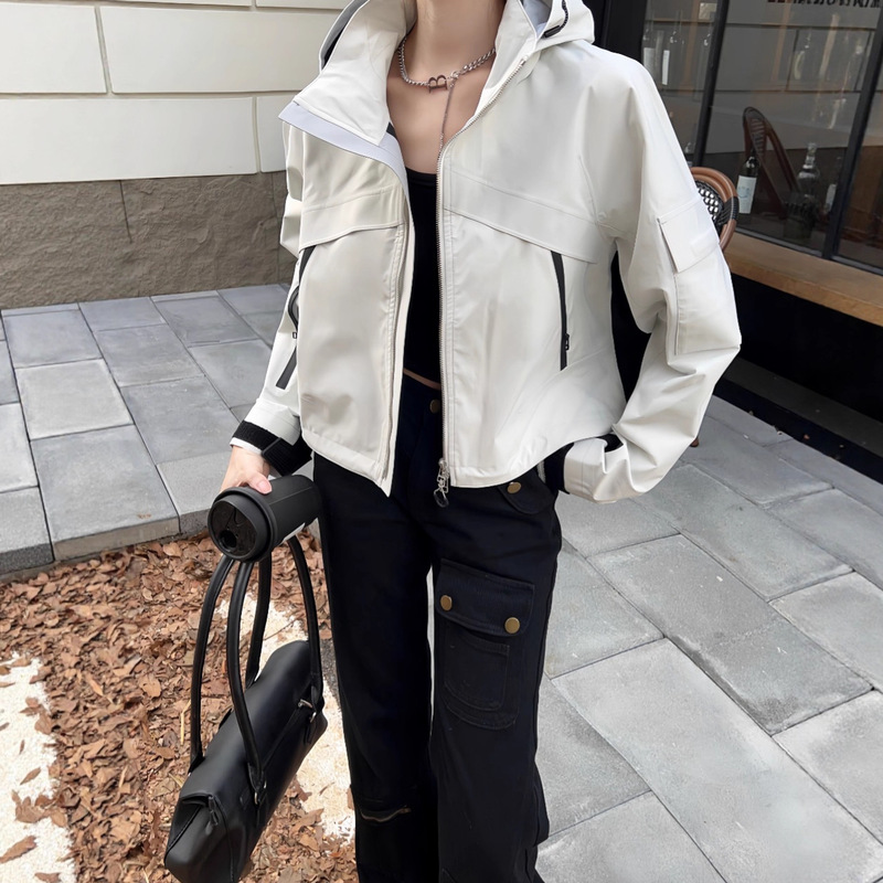Autumn New Hooded Windbreaker Jacket for Women, Stylish Slim Short Coat