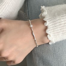 s925纯银碎银子年年有鱼手链气质百搭珍珠手饰女款高级感配饰