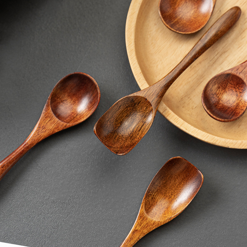 Mini cuchara de té mango corto de madera boca ancha medicina cuchara de excavación de madera de loto cuchara de helado cuchara de postre pequeña cuchara de condimento cuchara de madera pequeña