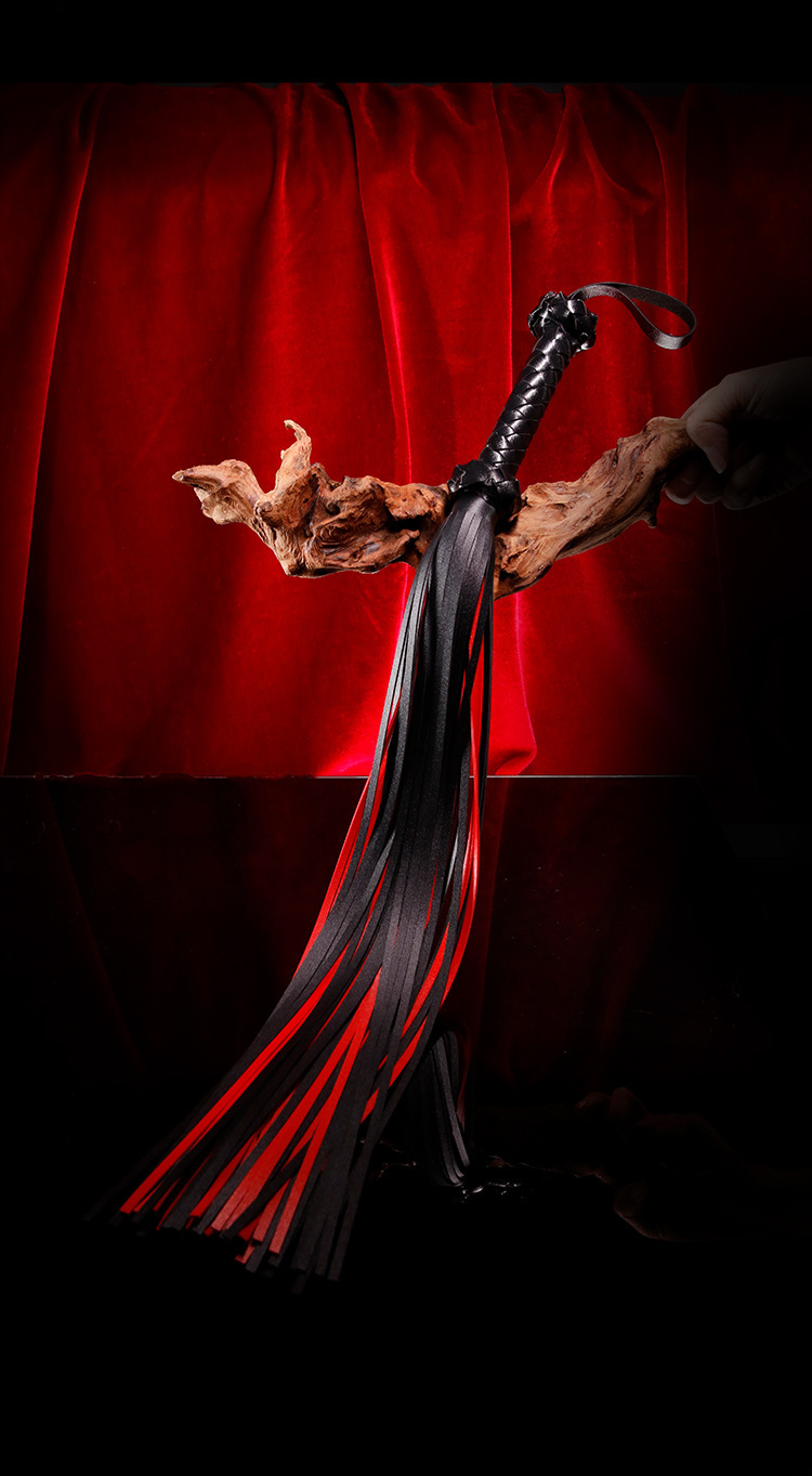 Leather Whip with Handcuffs and Nipple Clamps, Black Adult Couple Sensory Play Set — detail image 26