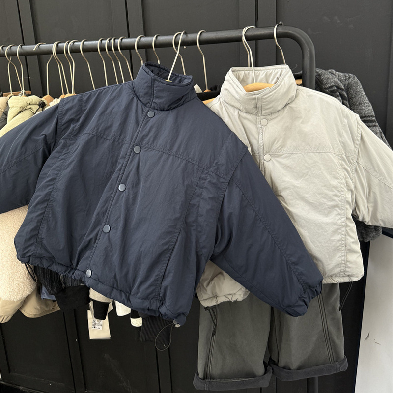 防水男児冬型厚手綿服コート子供純色偽2枚綿保温高襟綿服パン服|undefined