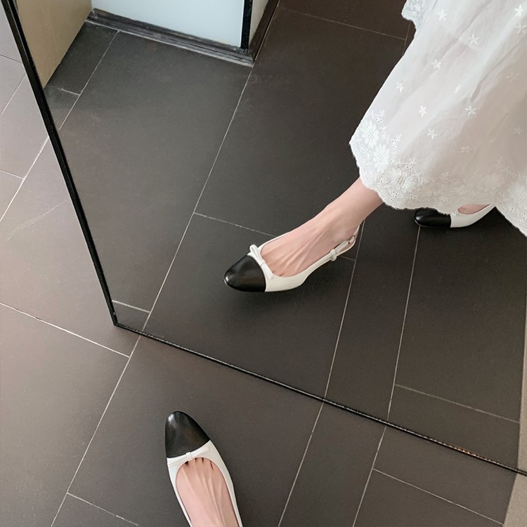 French-Style Lovers~Genuine Leather Bow-Knot Color-Blocked Backless Stiletto Heeled Closed-Toe Sandals for Women, Suitable for Commuting Ols French-Style Lovers~Genuine Leather Bow-Knot Color-Blocked Backless Stiletto Heeled Closed-Toe Sandals for Women, Suitable for Commuting Ols