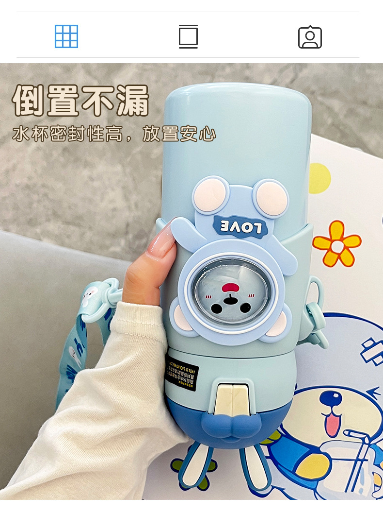 卡通萌兔可爱儿童保温杯背带幼儿园宝宝学生便携不锈钢吸管杯刻字详情33