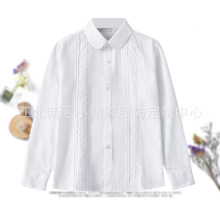 女学生白色蕾丝衬衫圆角翻领长袖春秋新款表演出服大童女童白衬衣