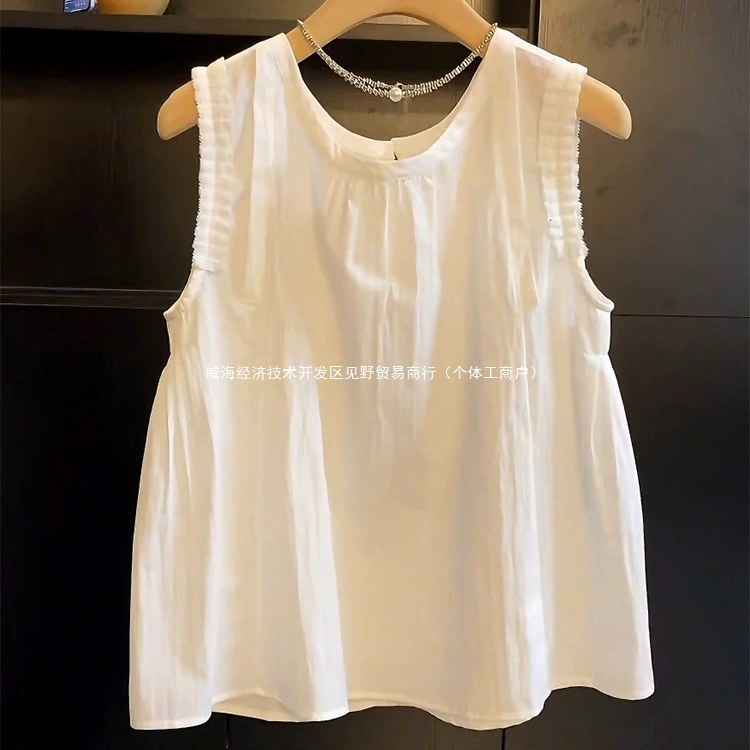 [Алтайское лето] Женский летний жилет без рукавов с круглым вырезом во французском стиле, плиссированный жилет-гармошка, топ для женщин, лето