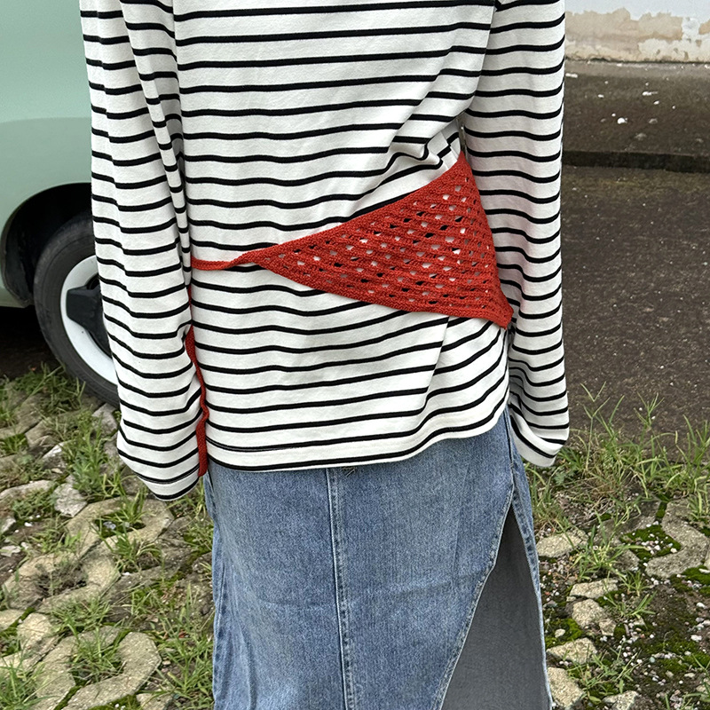 Turbante hueca de punto, diadema pastoral femenina de verano, nueva cortina de pedo simple de color sólido, cubierta de cintura, bufanda triangular, cintura