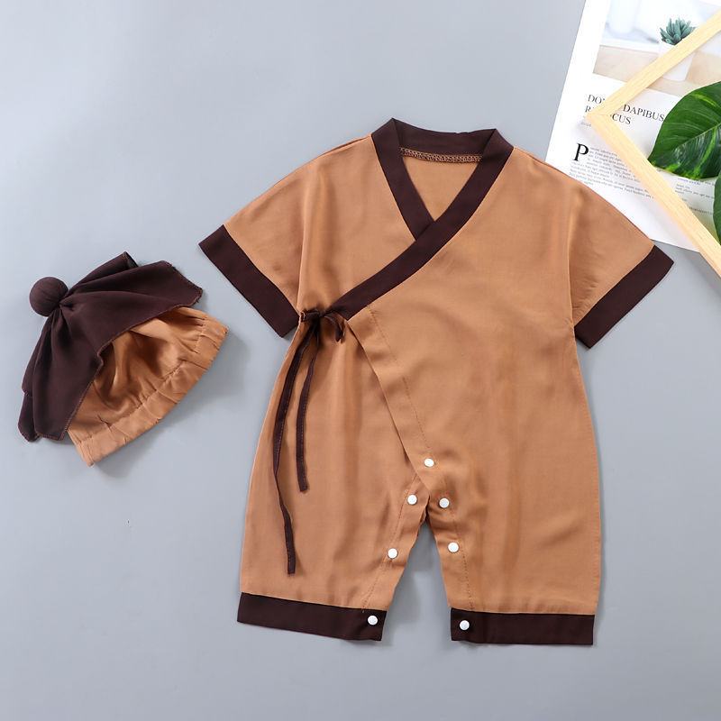 ベビー夏薄手ジャンプスーツ子供中国風半袖漢服ベビーインターネットセレブ洋風僧服|undefined