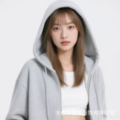 韩国女孩廓形短款540G宽松基础纯色中性落肩重磅连帽拉链卫衣