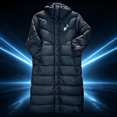 Sports long windproof down cotton coat for winter training, over-the-knee, unisex, for sports and training, warm, wholesale