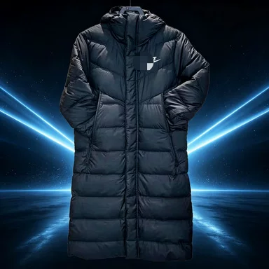 Sports long windproof down cotton coat for winter training, over-the-knee, unisex, for sports and training, warm, wholesale