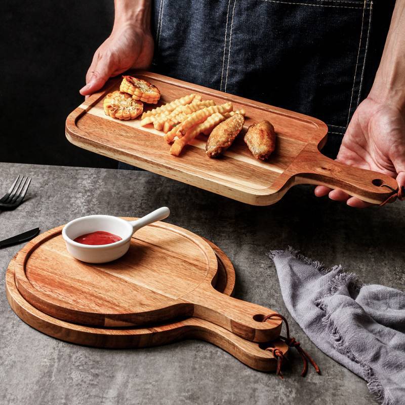 Bandeja de carne de madera Placa de pizza placa de madera maciza plato de madera comida vajilla comida occidental plato de madera