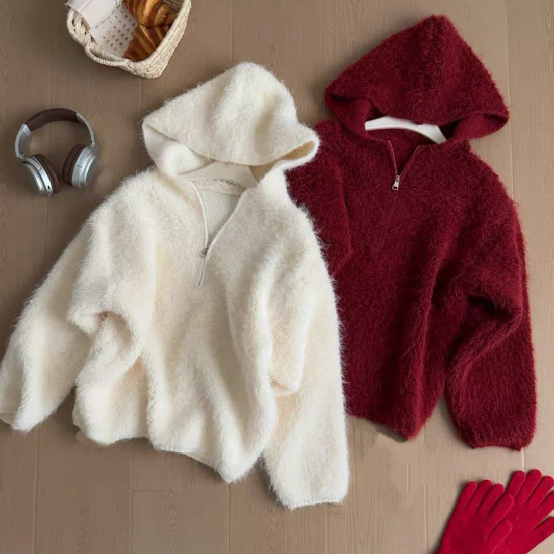 Red velvet knitted demi-season fashionable warm long-sleeve with…