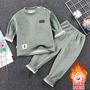 Children's Double-sided Fleece-lined Thermal Underwear Set Fleece-lined Thickened Baby Boys and Girls Autumn and Winter