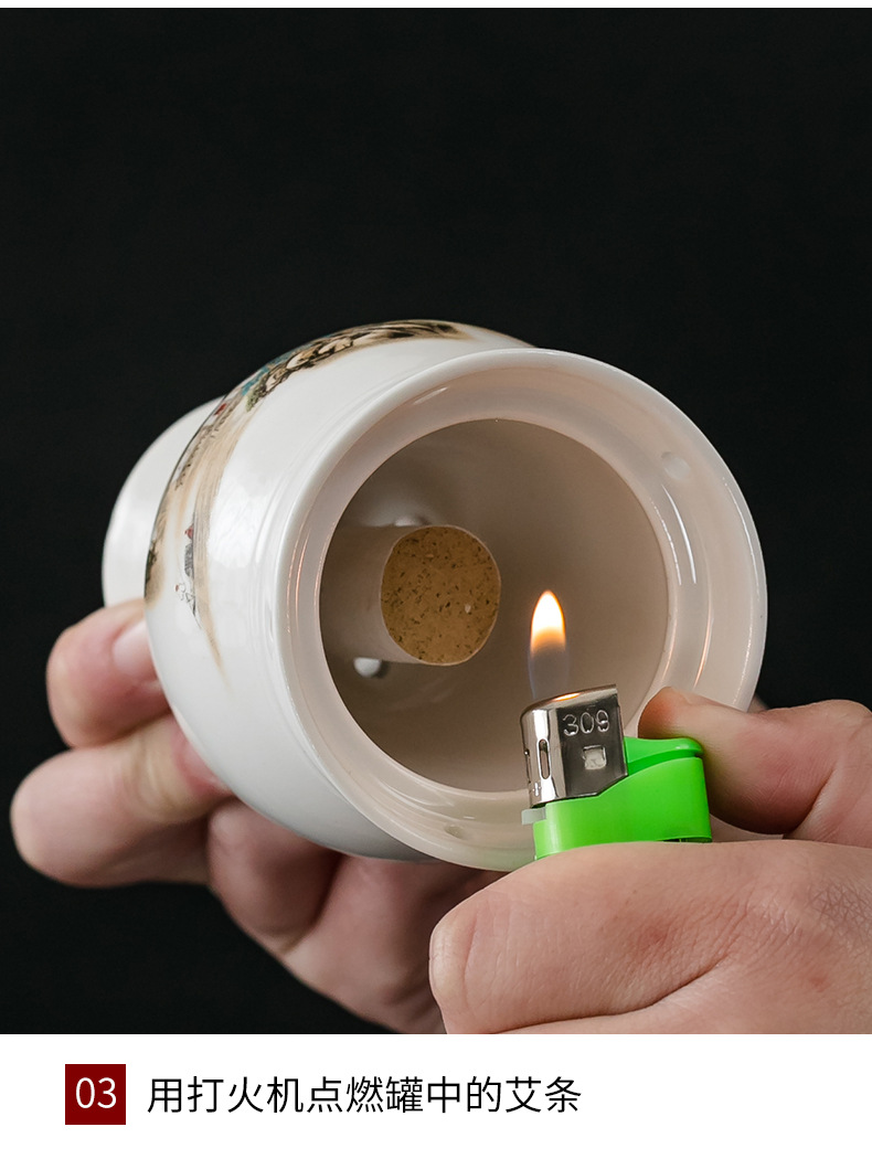 Ceramic Moxibustion Cup Massage Jar Multi-Function Warming Therapy Device for Home Body Care key features