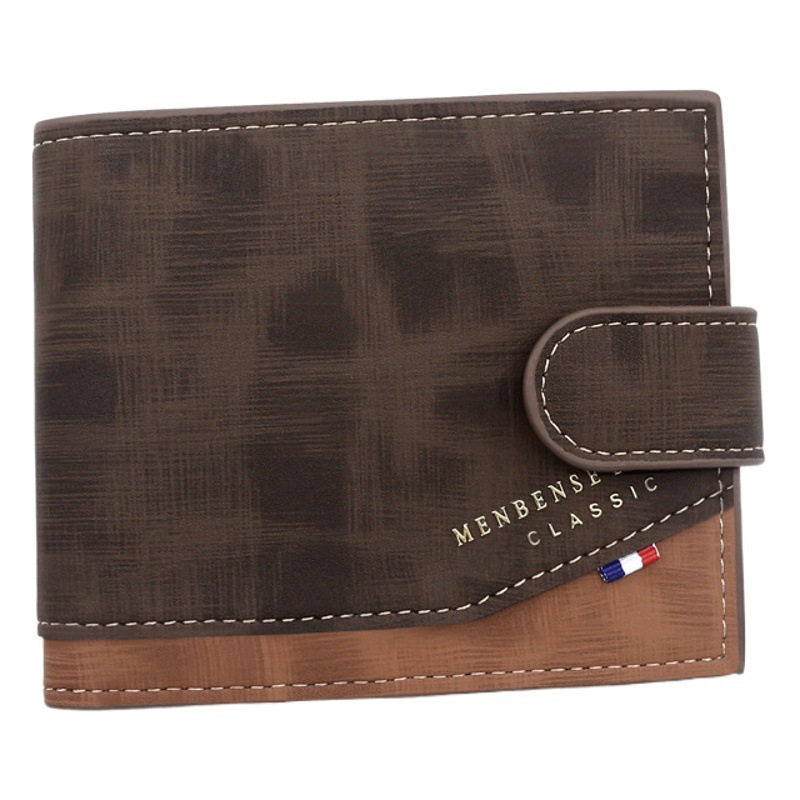 Fábrica al por mayor estilo coreano bronceado impreso hombres billetera hebilla corta bisagra tríptico bolso esmerilado cartera de los hombres
