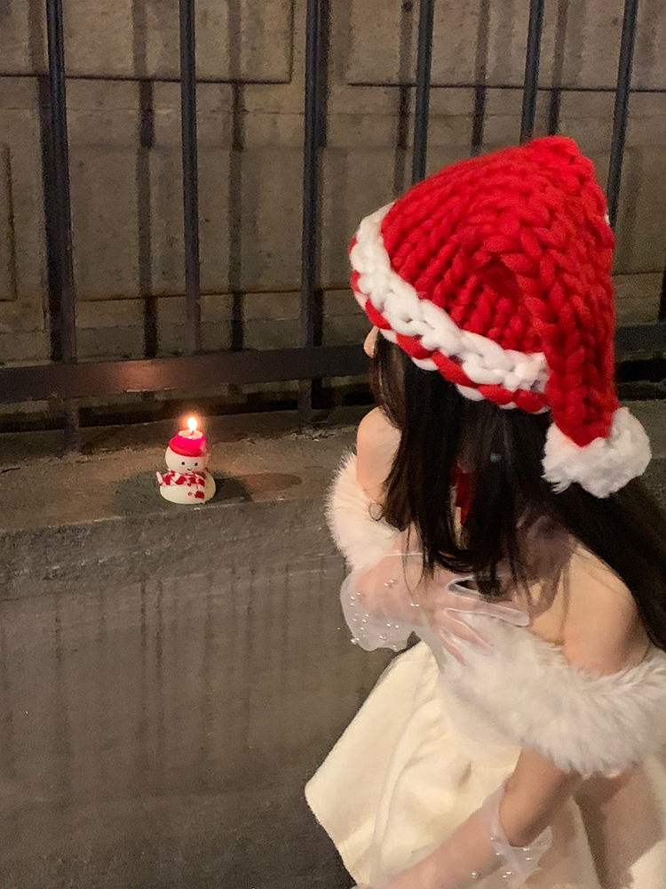 Christmas knit Christmas hat Winter bow woolen hat party photo decorations_voghion.com