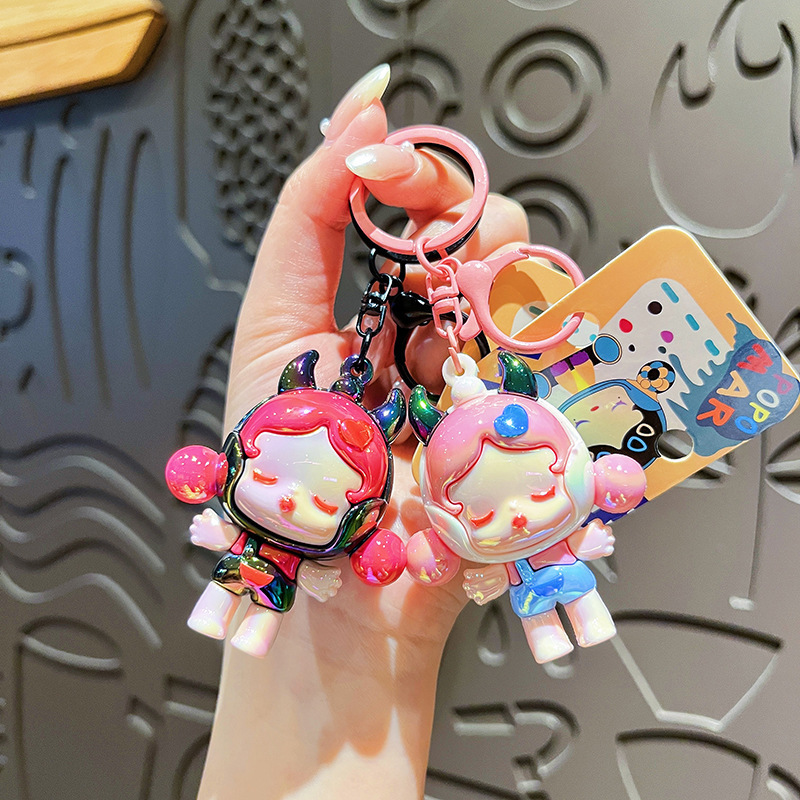 クリエイティブ電気メッキガール人形かわいいペンダント漫画キーチェーンカップルキーホルダーガールバッグギフト|undefined