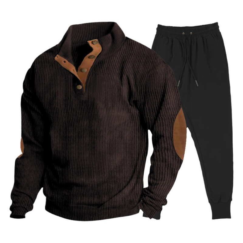 Transfronteriza Venta caliente de primavera y otoño de tamaño Europeo traje casual de los hombres al aire libre del collar del soporte de manga larga sudadera chándal traje en stock