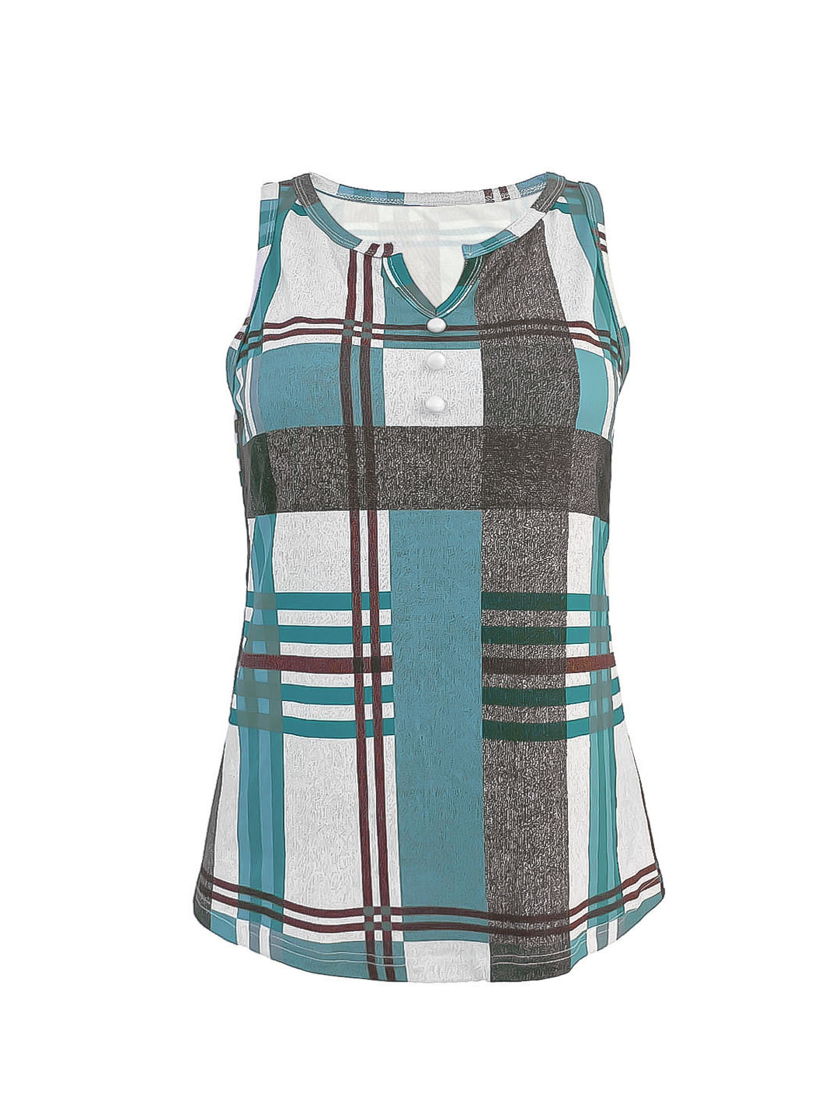 Women's Plaid Print Color-Block Tank Top, Loose Fit Sleeveless Summer Casual Vest, Breathable Milk Silk Blend Fabric_ecoleips.com