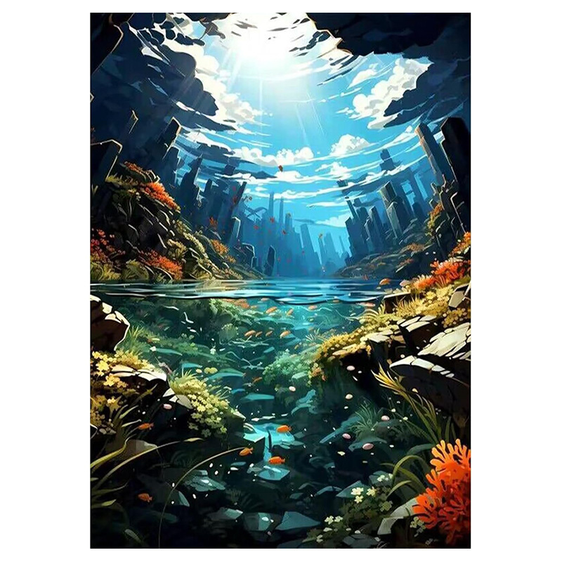 diy数字油山水风景画跨境外贸手工填充填色油画系列客厅卧室装饰