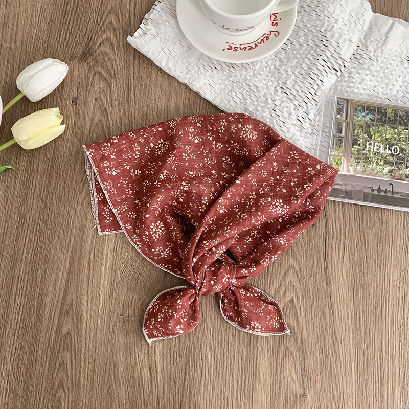 55 pañuelo japonés de algodón y lino, bufanda de seda floral de todo fósforo de verano y otoño, bufanda cuadrada pequeña con cuello, bufanda decorativa fresca fina para mujer