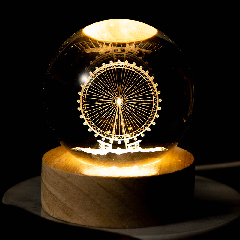 Luminoso Galaxy talla interior Luna bola de cristal luz la noche creativa decoración escritorio USB base madera regalo para niños y niñas