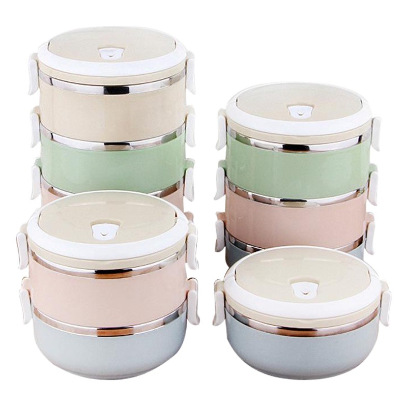 Stainless Steel Double-layer Insulation Lunch Box Multi-layer Combination Lunch Box Anti-overflow Food Pad Round Student Lunch Box