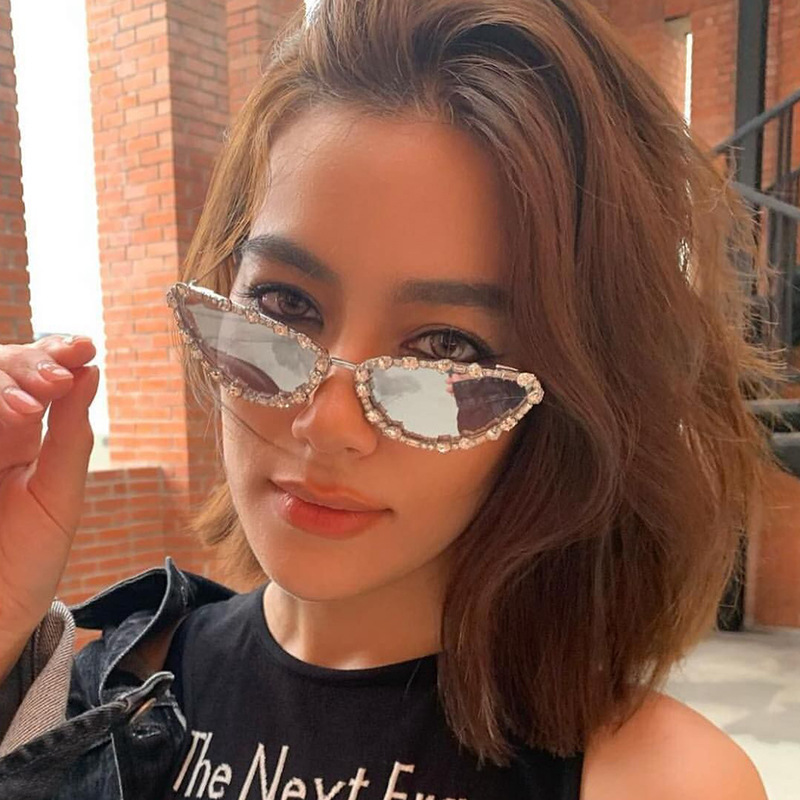 Irregular Pattern Hip-Hop Irregular Ac UV400 Protection Cat Eye Rhinestone Full Frame Women's Sunglasses