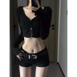美式辣妹高腰紧身弹力牛仔超短裤女2026夏季修身显瘦阔腿包臀热裤