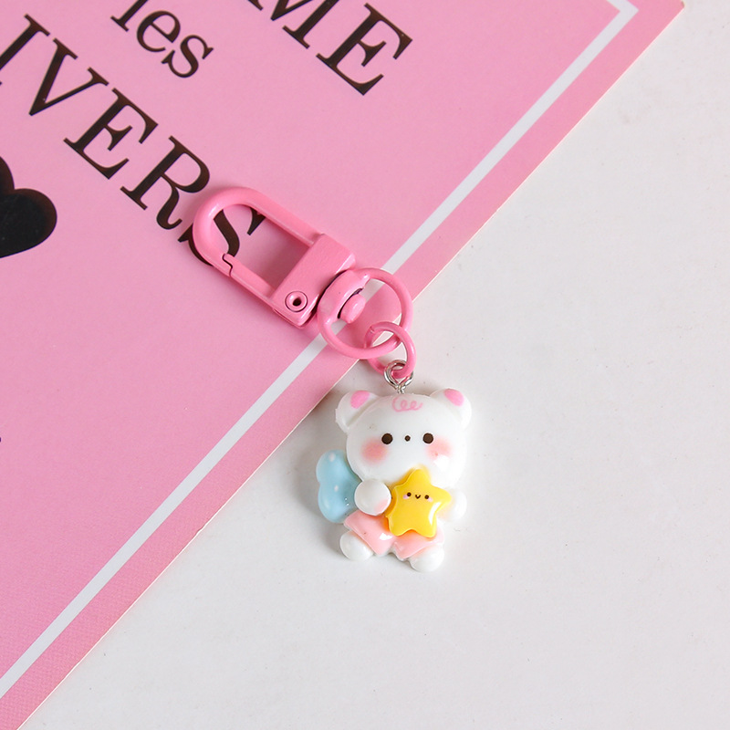 Lindo bolsa de conejito kindergarten adornos resina oso llavero colgante estudiante mochila pequeños regalos