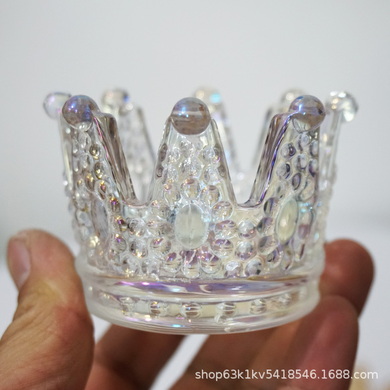 Vaso de cristal dorado tipo corona, portavelas de lujo o recipiente para joyas, decoración romántica
