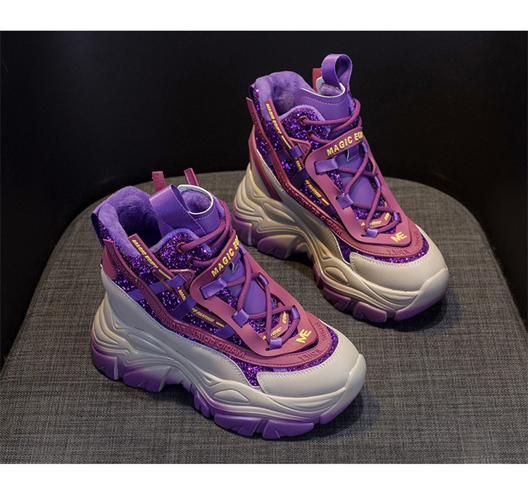Women's Dad Trainers With Thick Soles And Sequin Detail Casual_voghion.com
