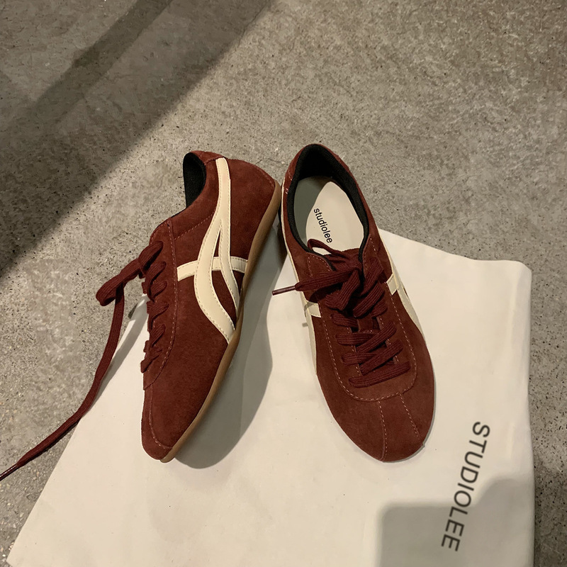 牛皮葡萄妈同款时髦撞色德训鞋女系带百搭休闲运动鞋学院风阿甘鞋|undefined