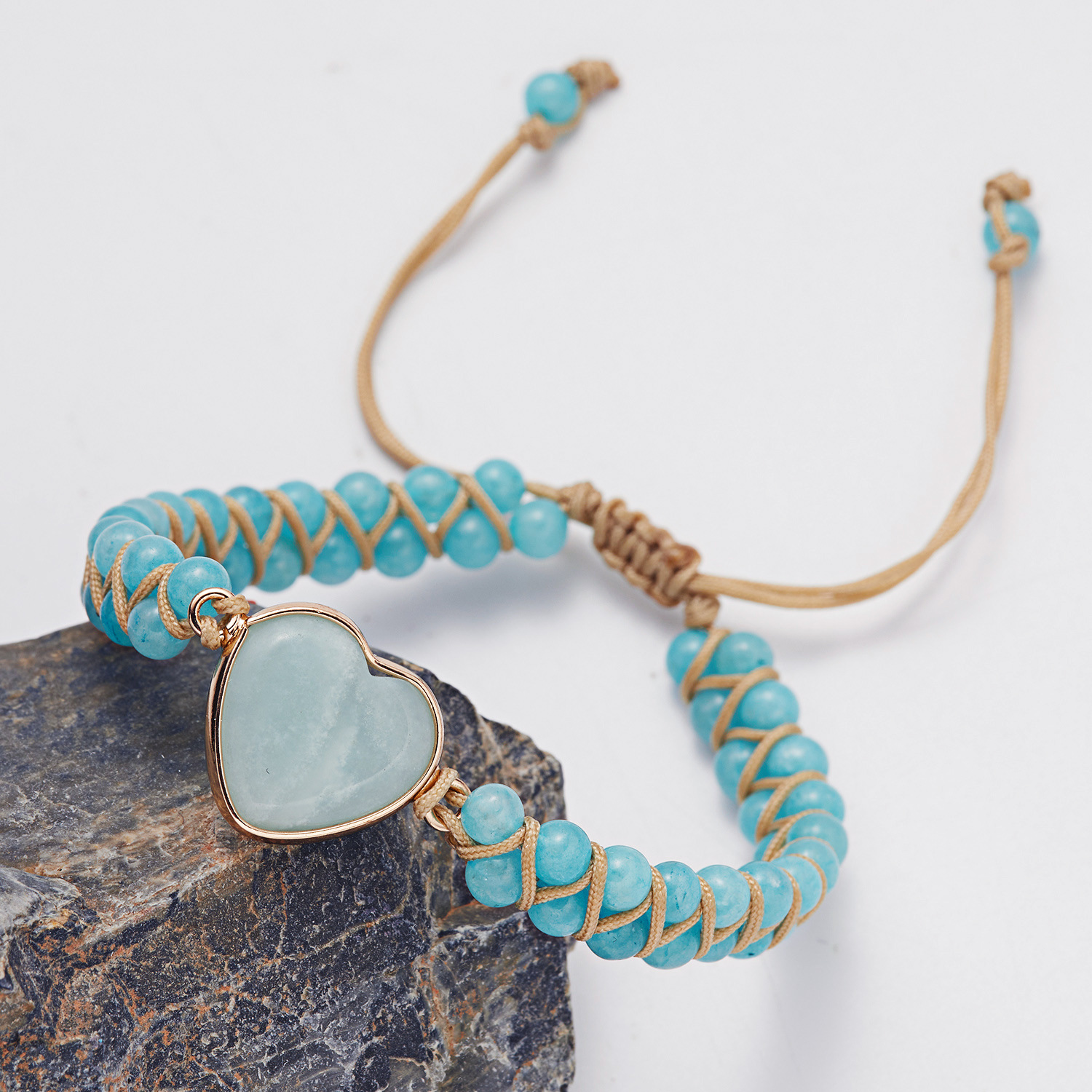 Fashion Heart Shape Stone Knitting Unisex Bracelets 1 Piece
