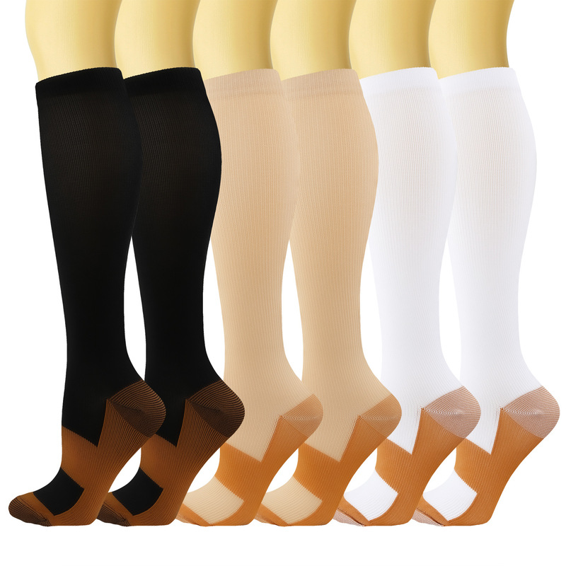 Amazon cross-border stockings solid color sports compression socks elastic socks copper ion compression socks outdoor cycling socks