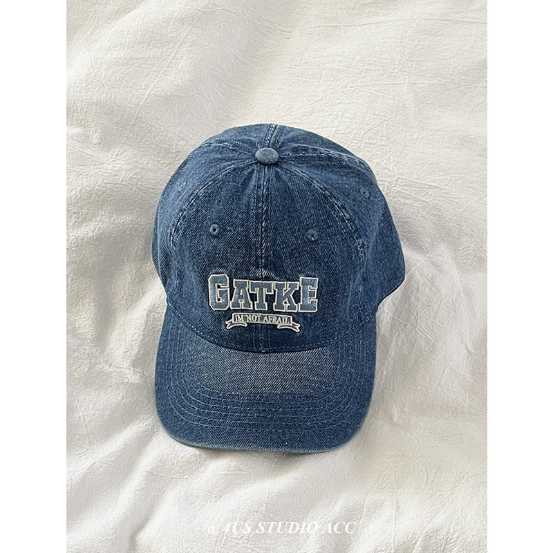 Retro vaquero lavado en agua gorra de pato lengua de moda femenina coreana bordada letras pareja gorra de béisbol profunda parte superior muestra cara pequeña