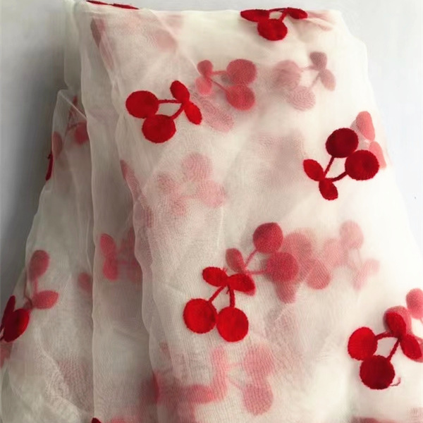 New Women's Dress Cherry Organza Embroidered Cloth Cross-border Foreign Trade Girls' Vespa Dress Towel Embroidered Fabric