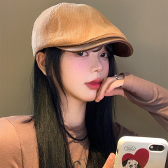 复古灯芯绒前进帽秋冬时尚英伦风报童帽日系街头文艺鸭舌帽子男女