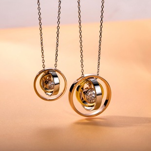 Couple Style S925 Silver Necklace with Moissanite Plain Ring Pendant, Three-Ring Rotatable Unisex Niche Clavicle Chain for Wholesale
