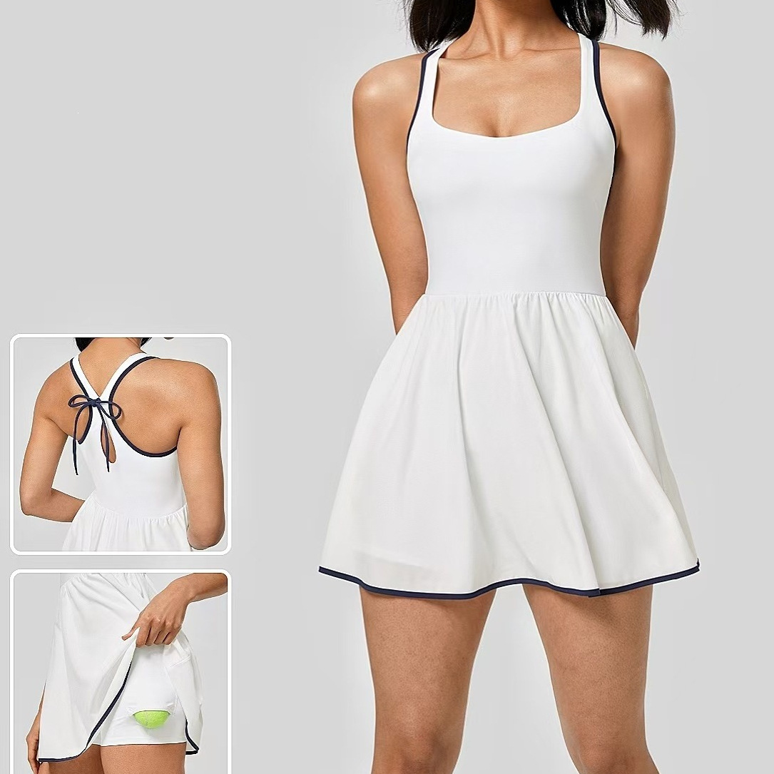 Cross-border wholesale of yoga wear, European and American tennis one-piece sports skirts, sleeveless slim-fit fitness dresses, dropshipping available