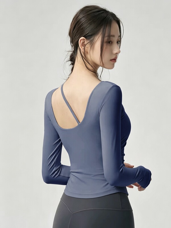Women's long-sleeve yoga top, slim-fit, flattering back, sports top for fitness and Pilates training, quick-dry, stretchy T-shirt Women's long-sleeve yoga top, slim-fit, flattering back, sports top for fitness and Pilates training, quick-dry, stretchy T-shirt