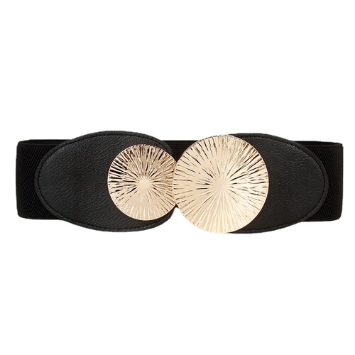 Autumn new double-circle elastic belt with high elasticity, European and American style texture, metal disc, slim waistband