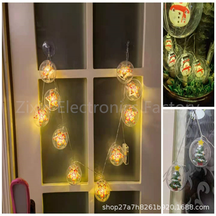 ing跨境led电池许愿球中球雪人五角星树 节日礼品圣诞 装饰彩灯串